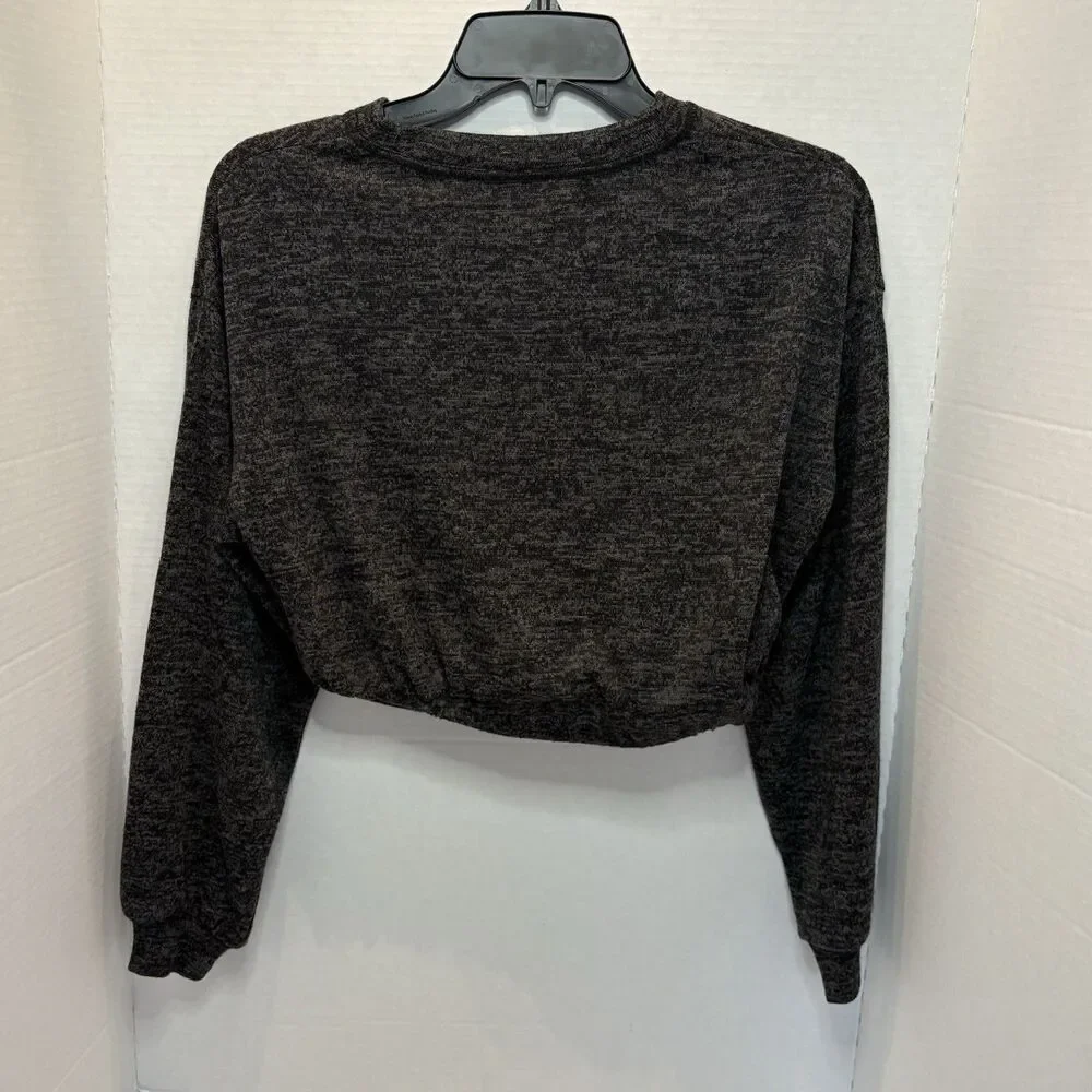 DKNY Women’s Knit Long Sleeve Front Tie Crop Top Size XXS Black